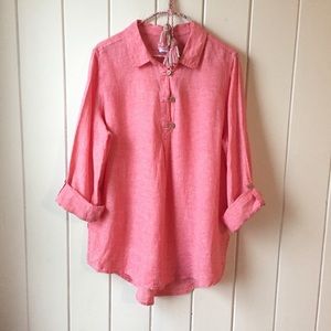 Sigrid Olsen Linen Lagenlook Pink Tunic Blouse L